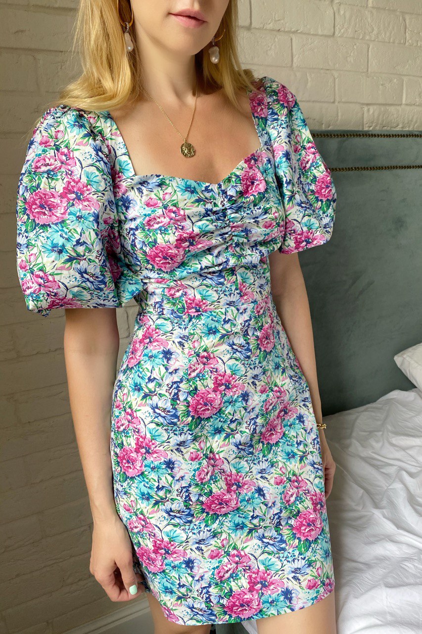 Платье мини принт цветы 