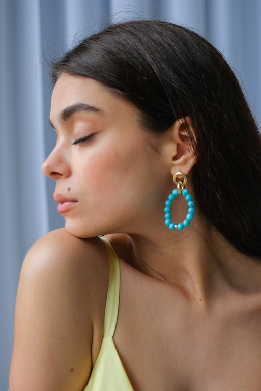 Серьги круглые с бирюзой