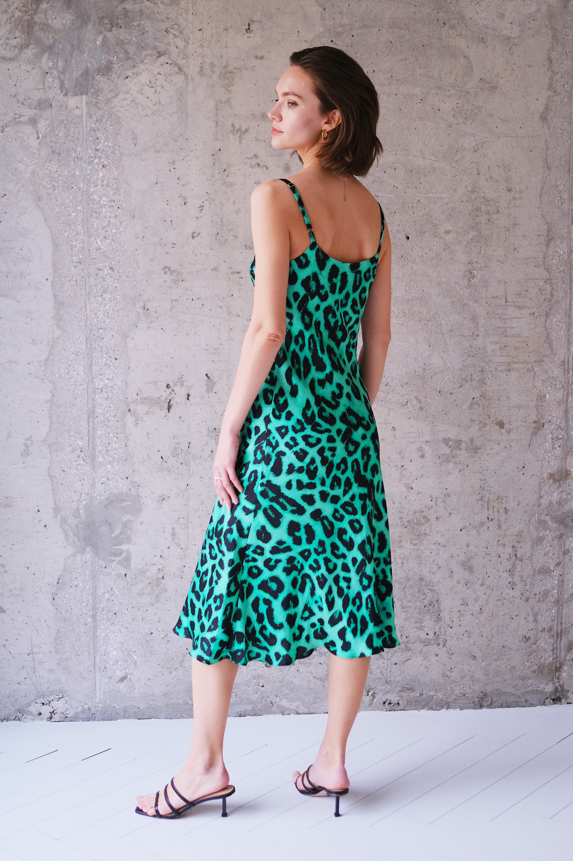 Платье комбинация зеленый леопард