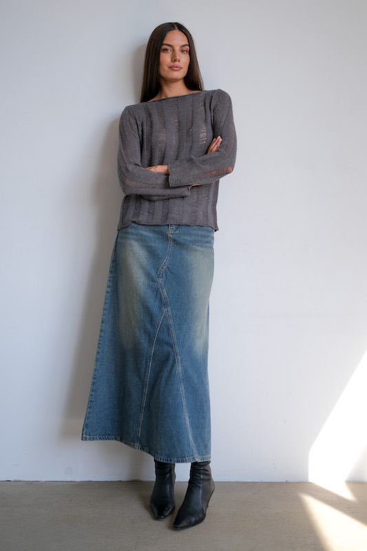Юбка макси деним расклешенная