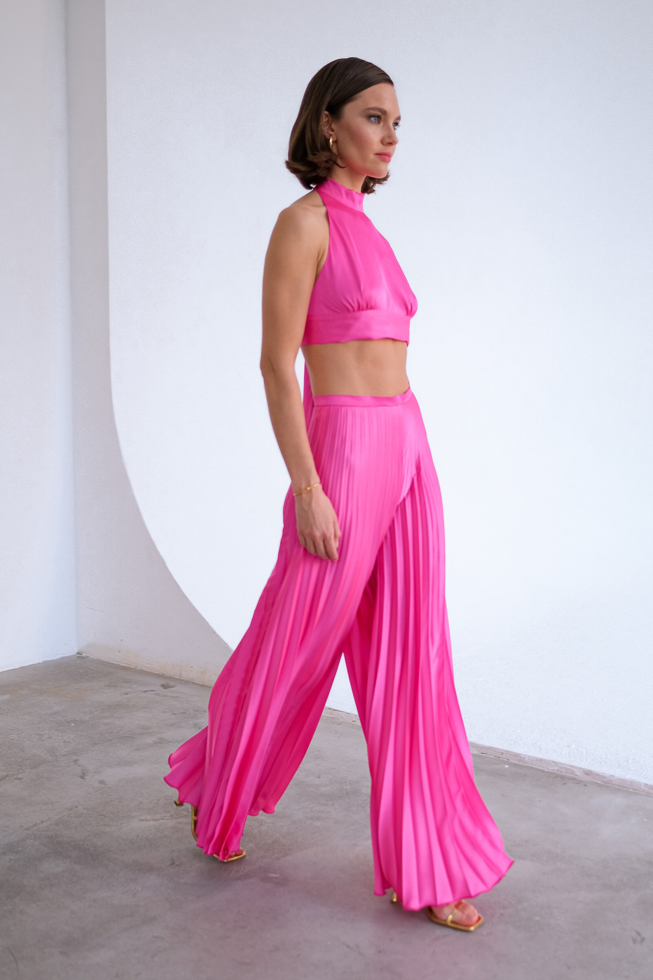 Брюки гофре розовые 