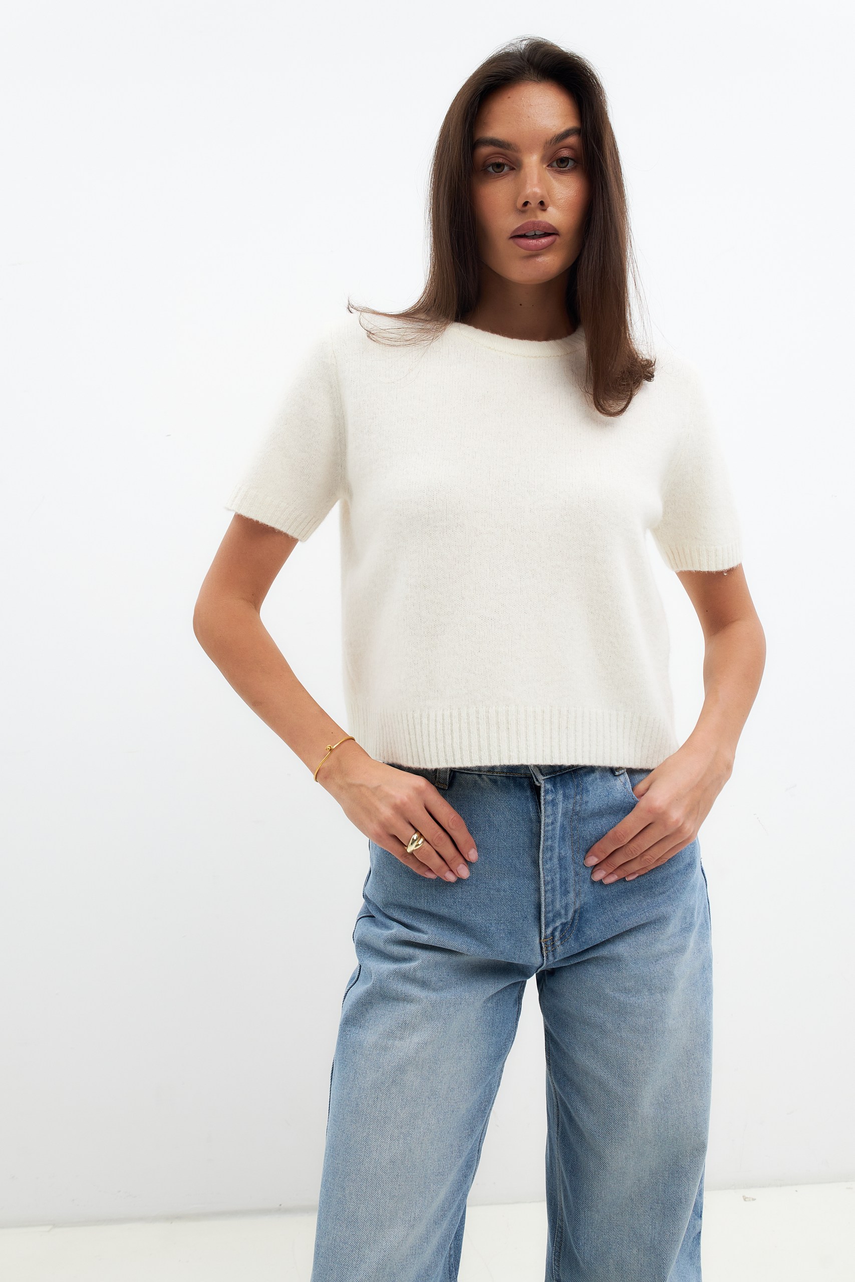 Джемпер с коротким рукавом из шерсти