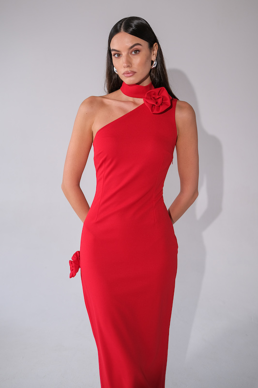  Платье макси с розами и разрезом