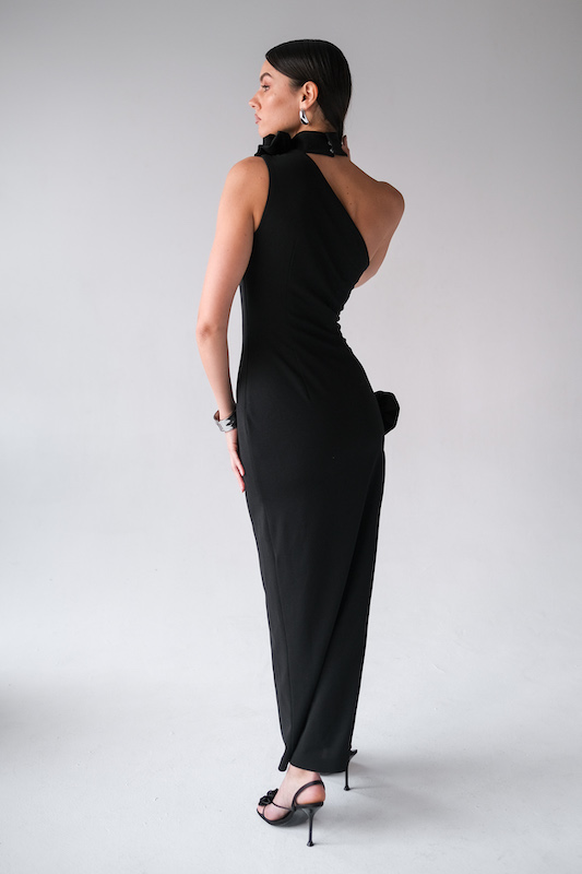 Платье макси с розами и разрезом