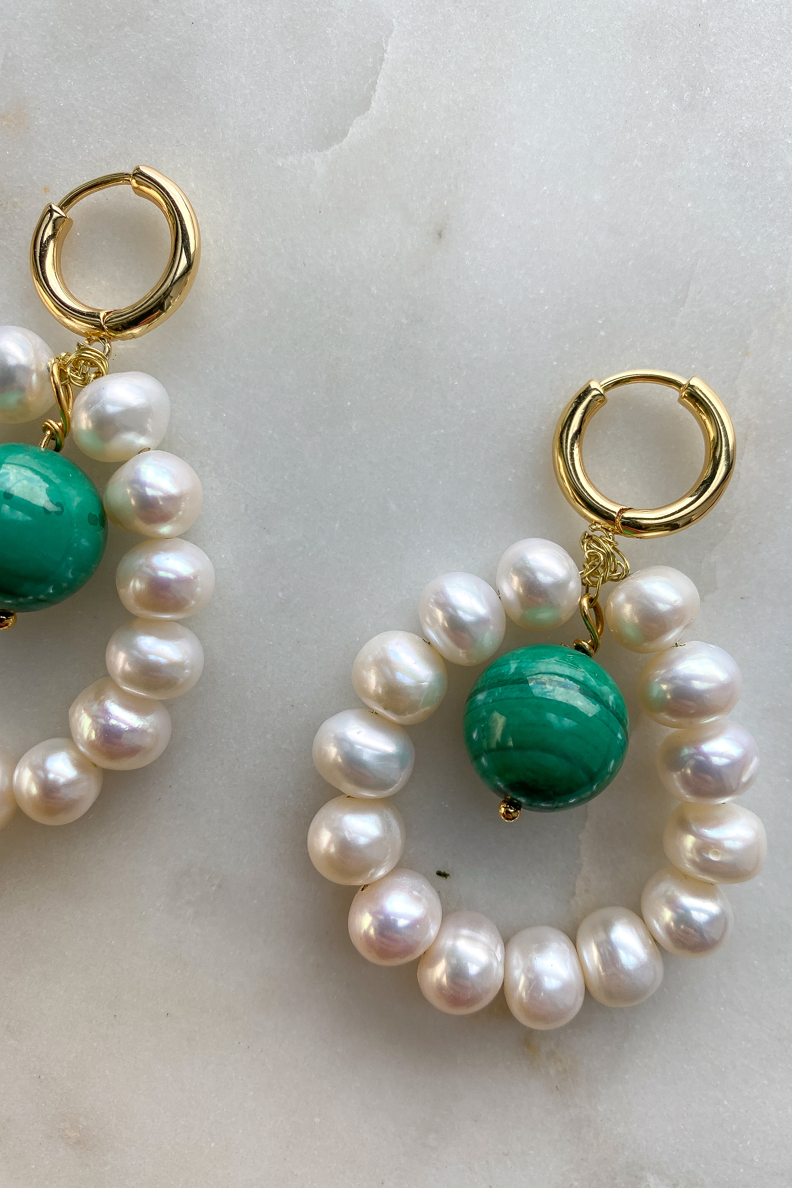 Серьги с жемчугом и малахитом