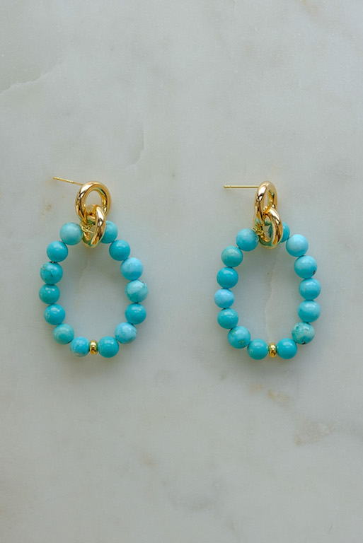 Серьги круглые с бирюзой