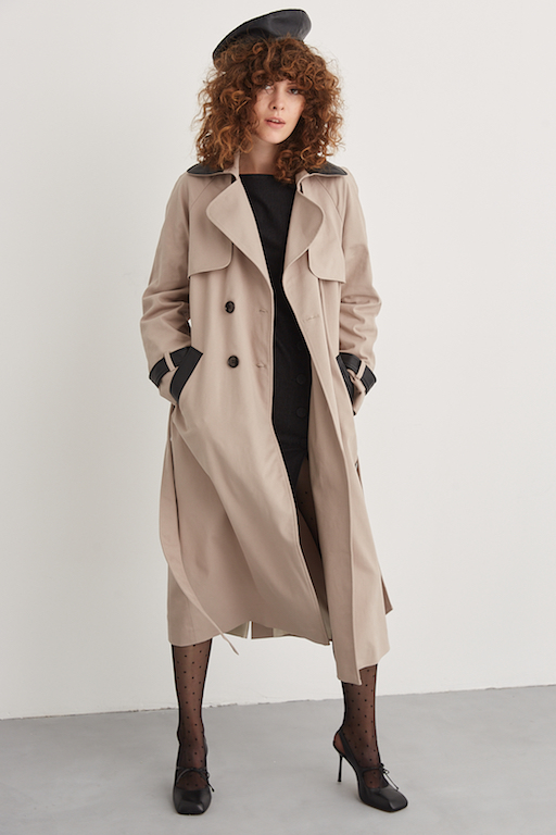 Тренч с кожаными вставками