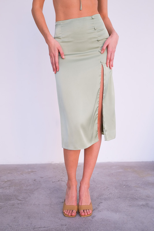 Юбка с разрезом оливка