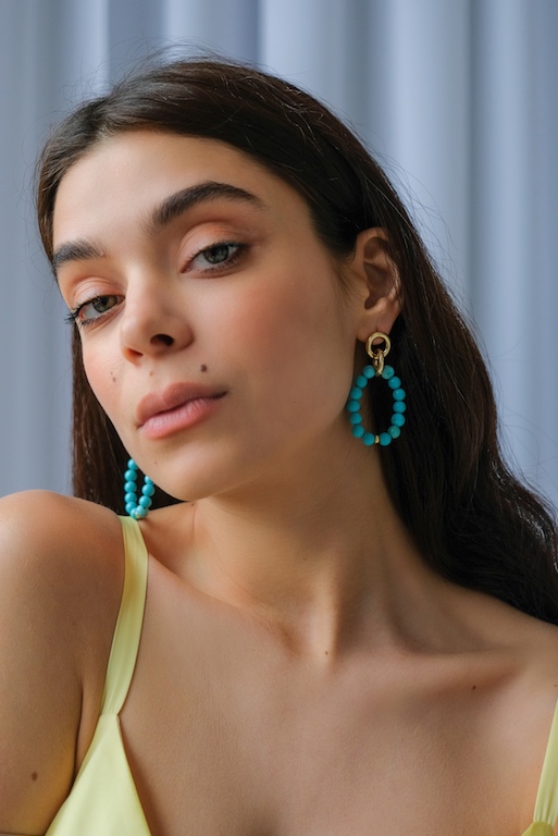 Серьги круглые с бирюзой