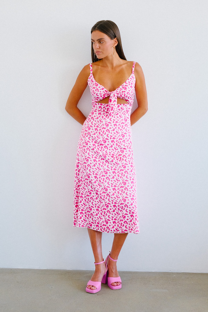 Платье с завязками розовый леопард