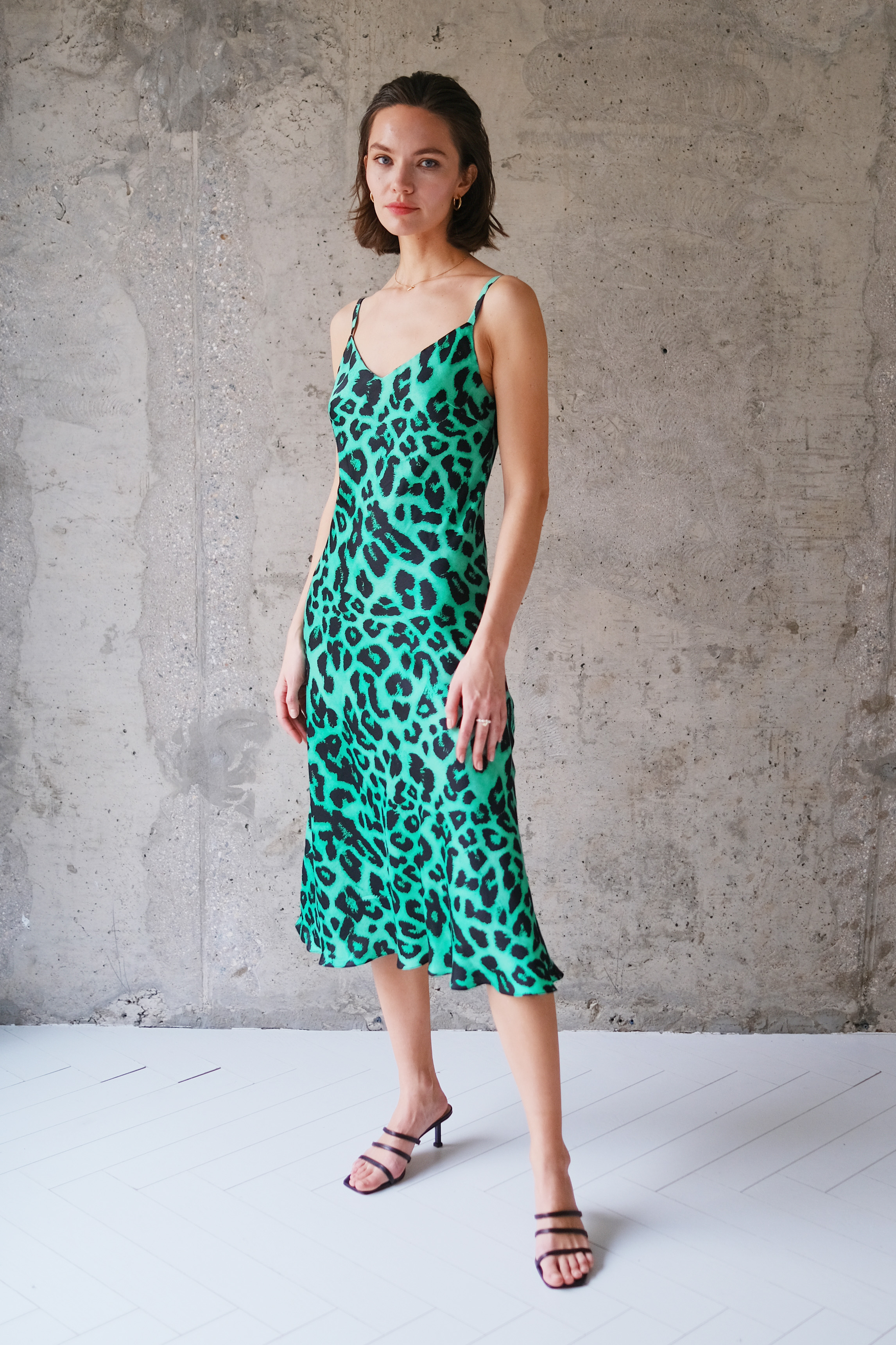 Платье комбинация зеленый леопард