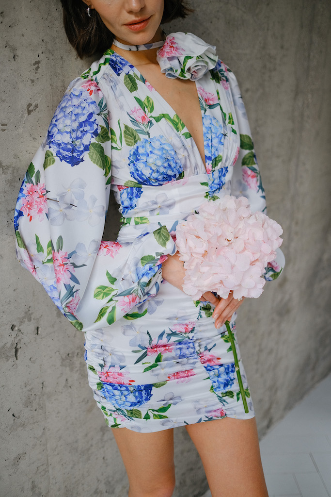 Платье мини принт цветы 