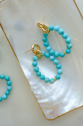 Серьги круглые с бирюзой