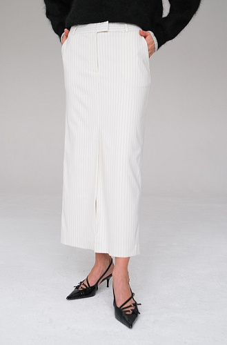  Юбка миди в полоску молочная