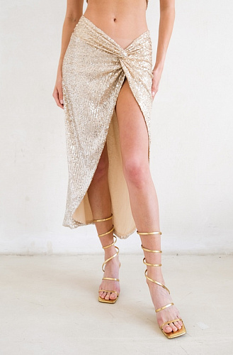  Юбка пайетки золото макси