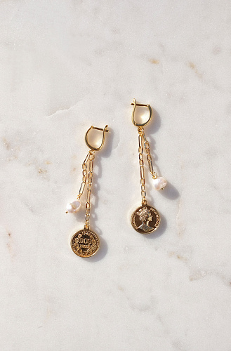 Серьги жемчужина с монетой