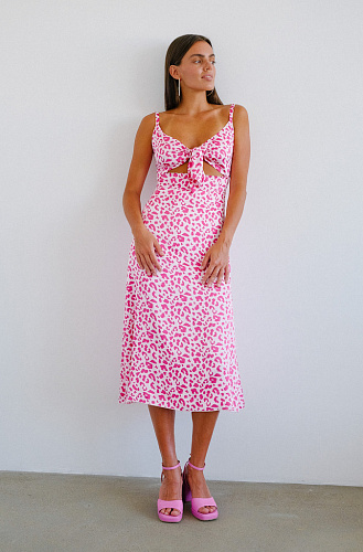 Платье с завязками розовый леопард
