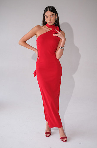  Платье макси с розами и разрезом