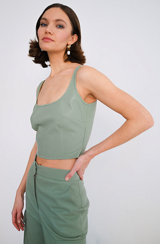 Топ из эко кожи фисташковый