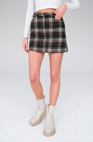 Юбка в клетку коричневая