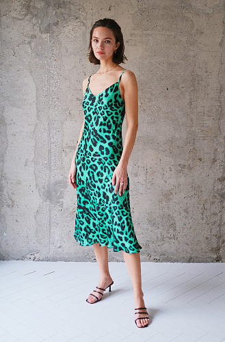 Платье комбинация зеленый леопард