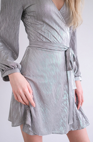 Платье мини на запах серое 