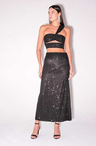  Юбка пайетки черная макси